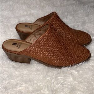 White Mountain Brown Woven Vegan Leather Mules